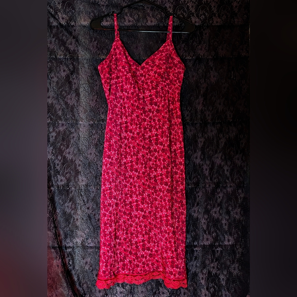 5/$50 EUC Vintage Express Slip Dress Floral Lace Side Zip 90's Pink/Red Sz.9/10 - Picture 7 of 9